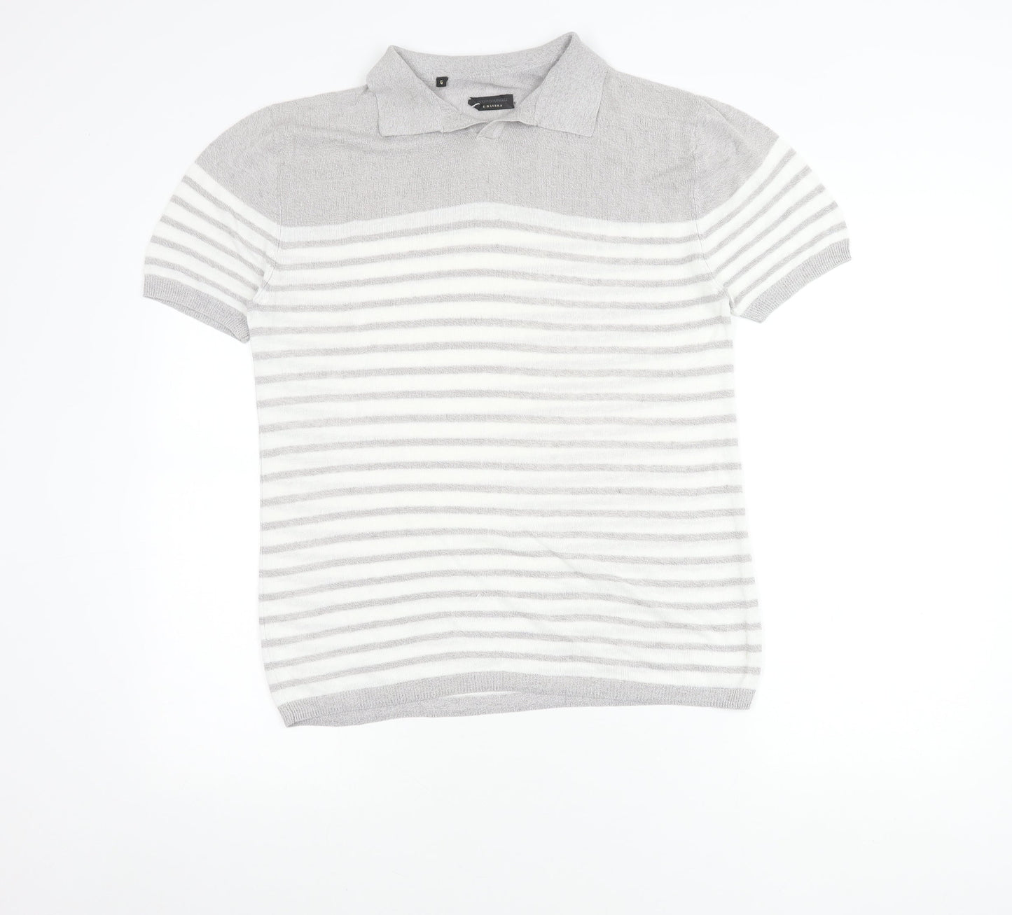 Adolfo Dominguez Men’s Grey Striped Polo Shirt Size M Cotton