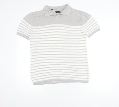 Adolfo Dominguez Men’s Grey Striped Polo Shirt Size M Cotton