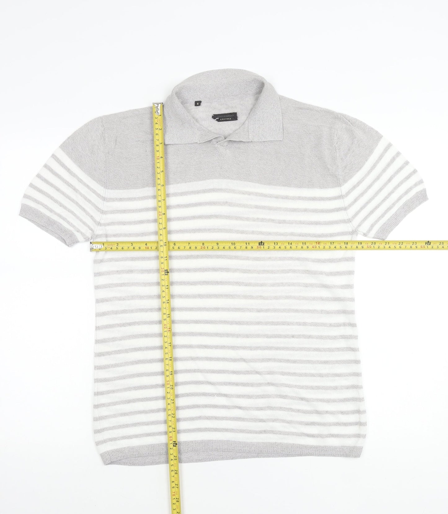 Adolfo Dominguez Men’s Grey Striped Polo Shirt Size M Cotton