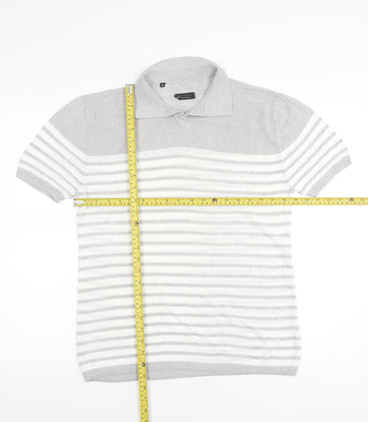 Adolfo Dominguez Men’s Grey Striped Polo Shirt Size M Cotton