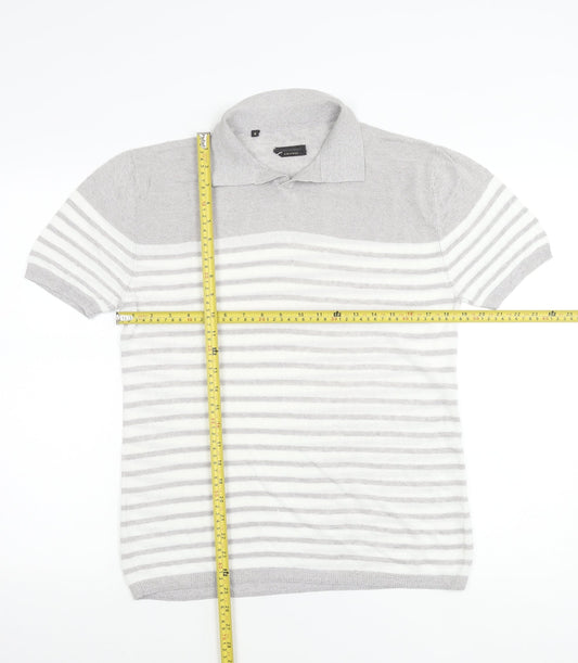 Adolfo Dominguez Men’s Grey Striped Polo Shirt Size M Cotton