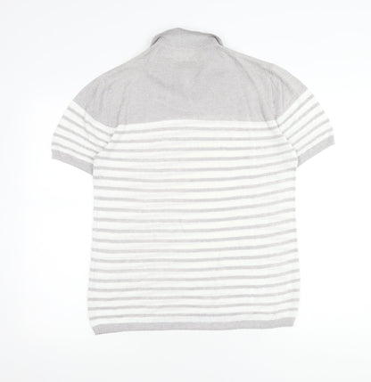 Adolfo Dominguez Men’s Grey Striped Polo Shirt Size M Cotton