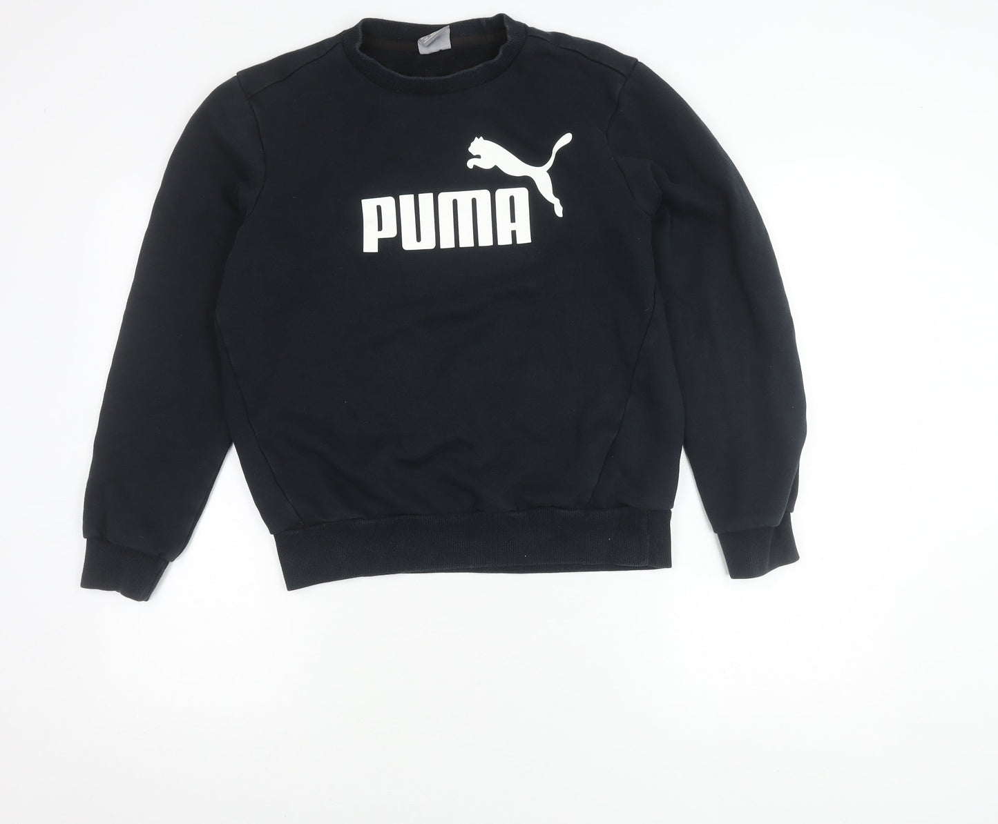 Puma Womens Black Small Pullover Sweatshirt Crew Neck Logo Fleece