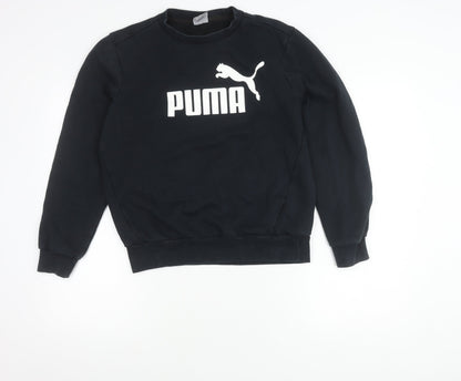 Puma Womens Black Small Pullover Sweatshirt Crew Neck Logo Fleece