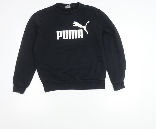 Puma Womens Black Small Pullover Sweatshirt Crew Neck Logo Fleece