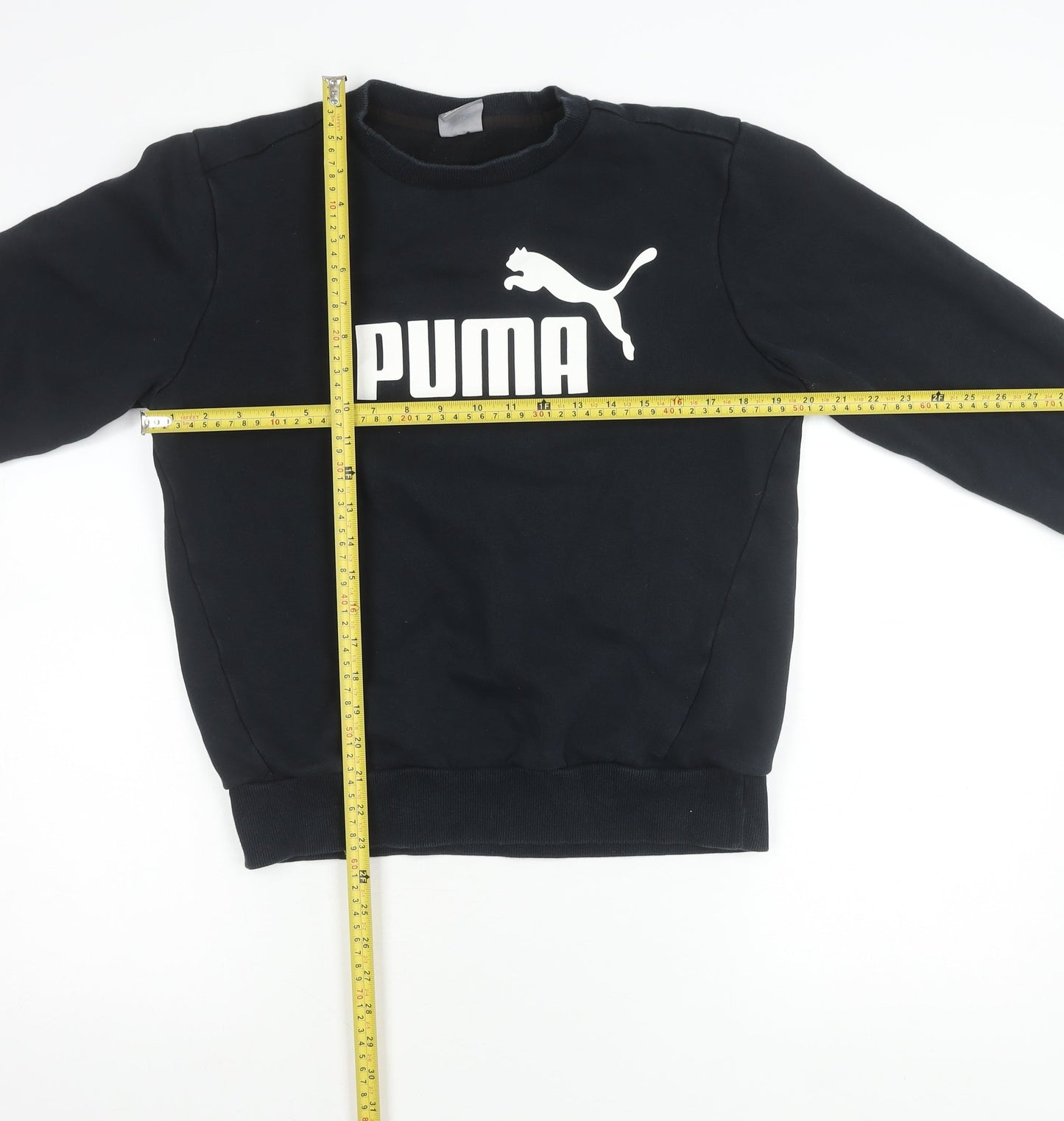 Puma Womens Black Small Pullover Sweatshirt Crew Neck Logo Fleece