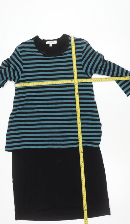 Carolyn Donnelly The Edit Womens Black Blue Striped Shift Dress UK 10