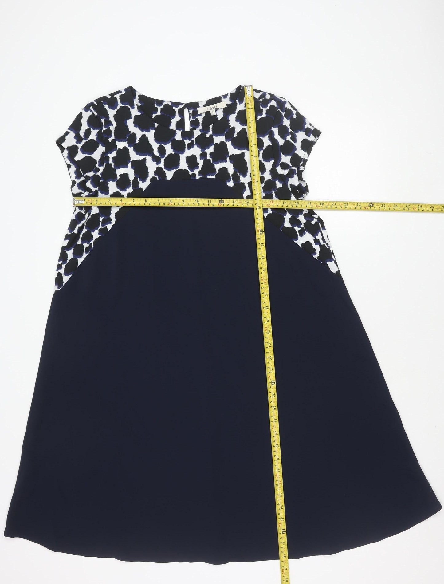 Next Womens Blue Animal Print Shift Dress Size 12 Short Sleeve