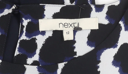 Next Womens Blue Animal Print Shift Dress Size 12 Short Sleeve