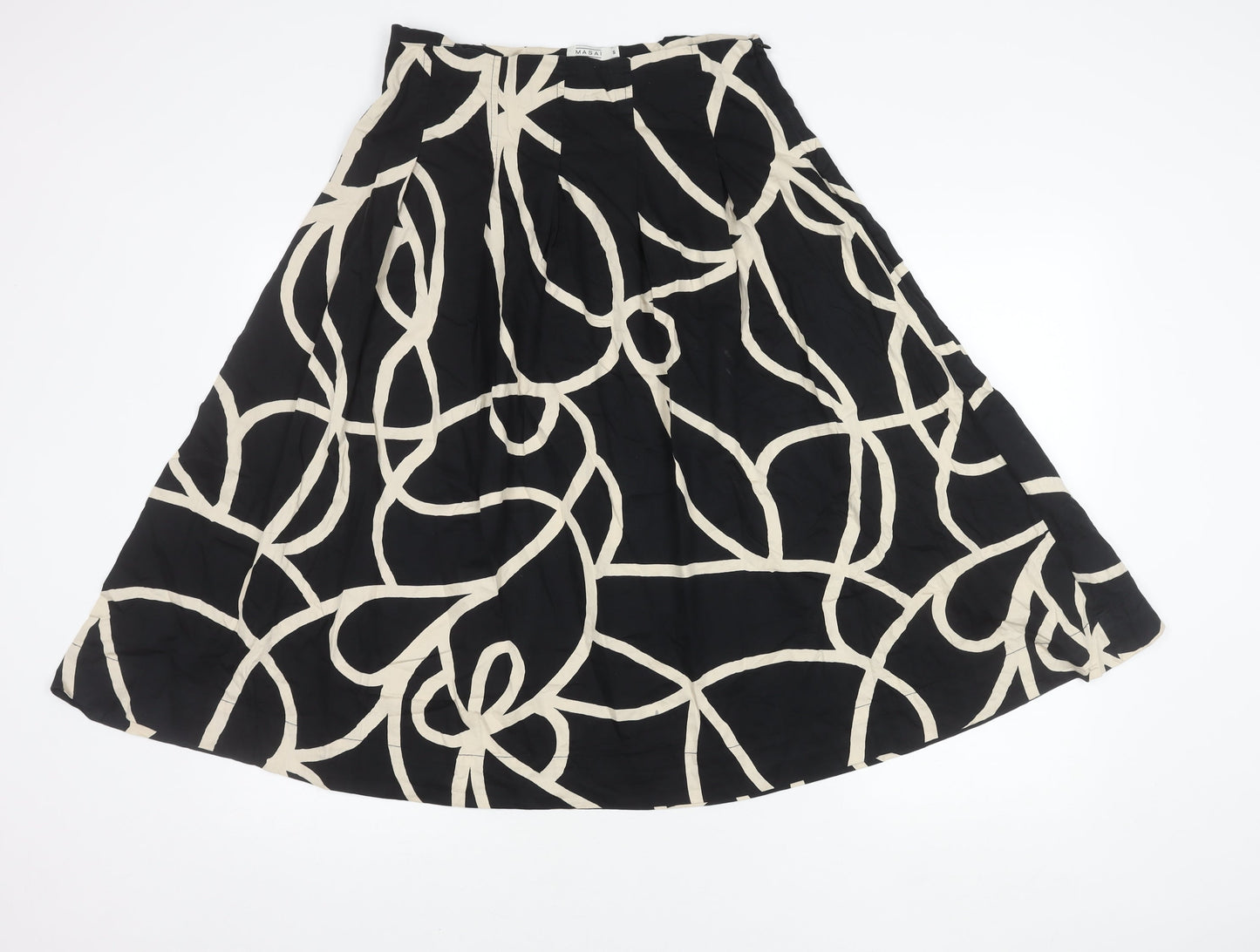 Masai Women’s Black Beige Geometric Midi A-Line Cotton Skirt S