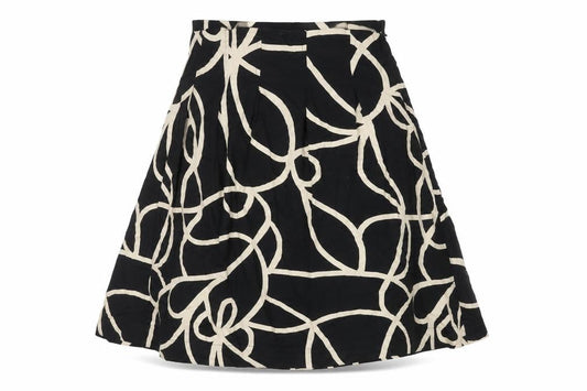 Masai Women’s Black Beige Geometric Midi A-Line Cotton Skirt S