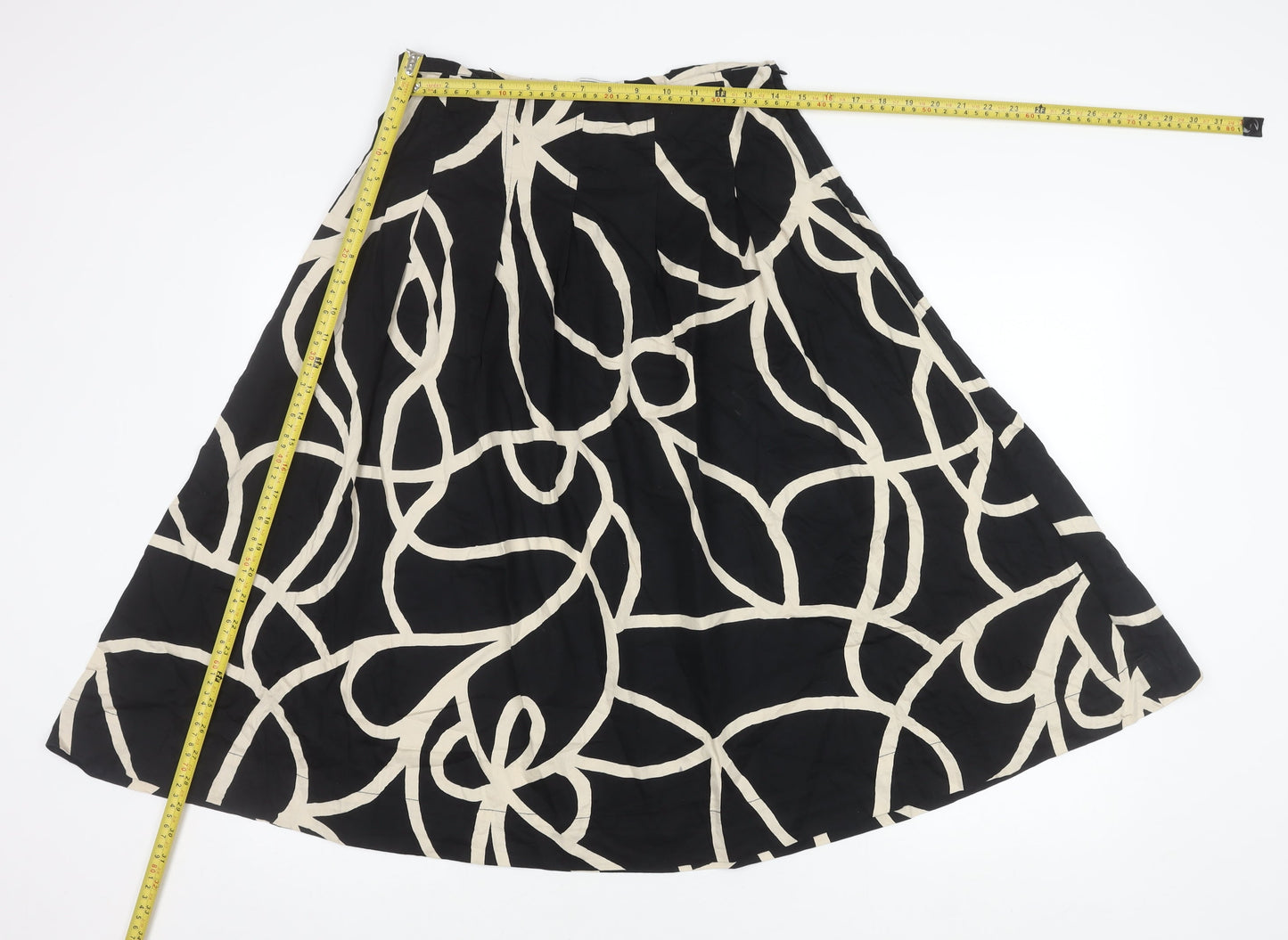 Masai Women’s Black Beige Geometric Midi A-Line Cotton Skirt S