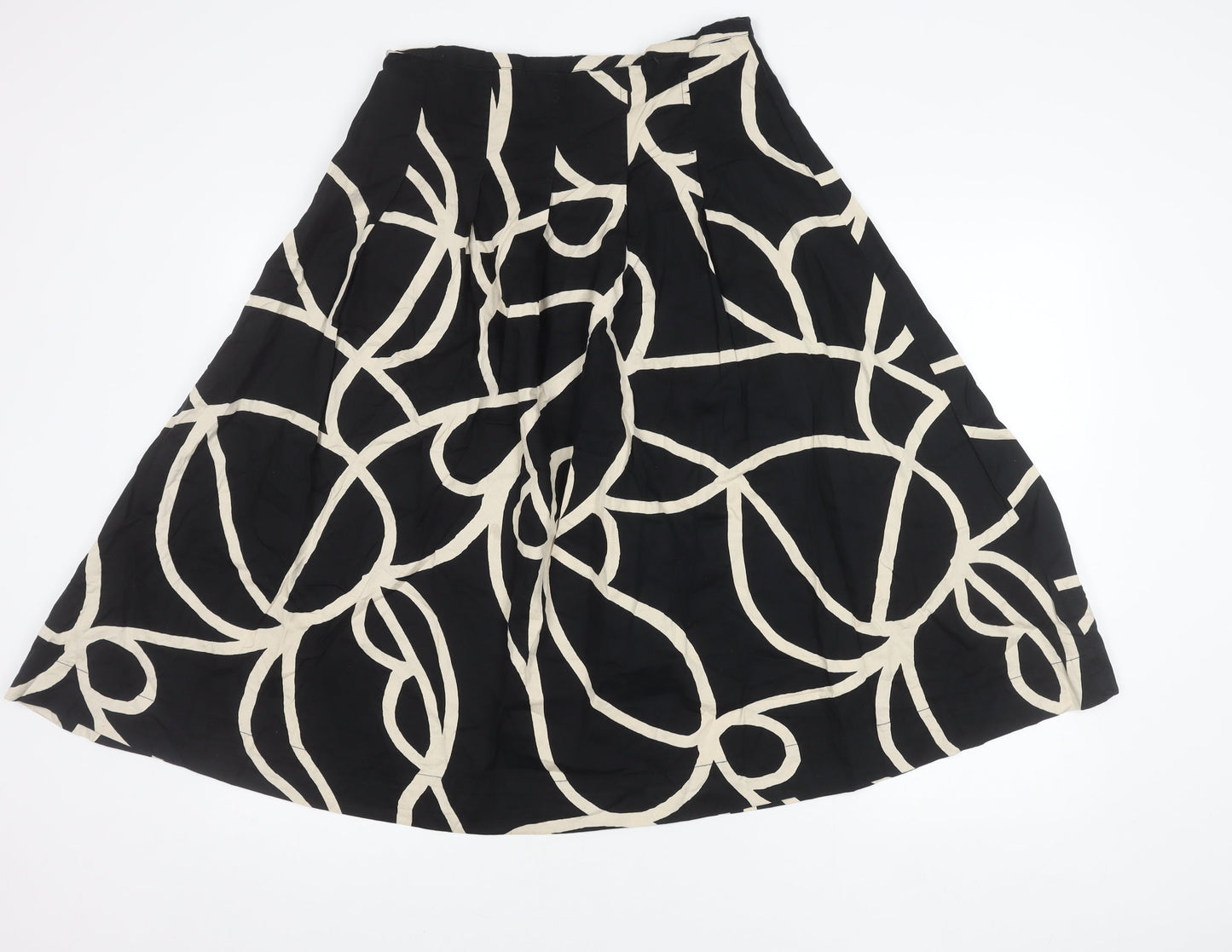 Masai Women’s Black Beige Geometric Midi A-Line Cotton Skirt S