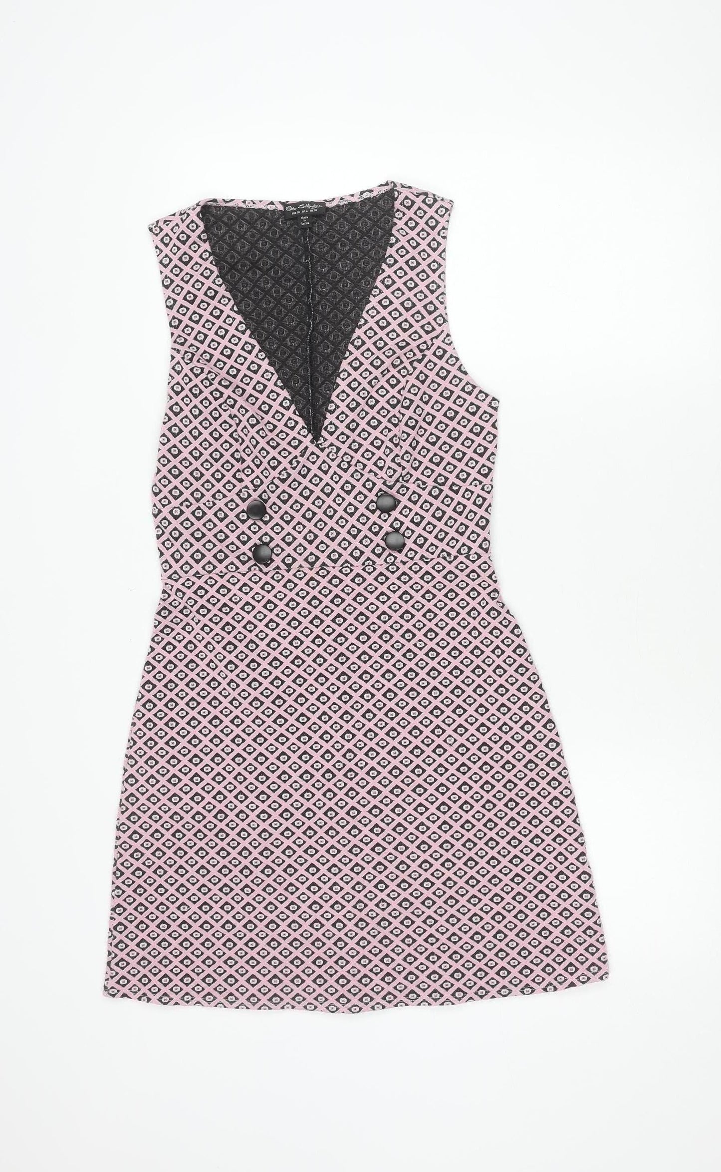 Miss Selfridge Women’s Pink Geometric Shift Dress Size 10 Sleeveless V-Neck