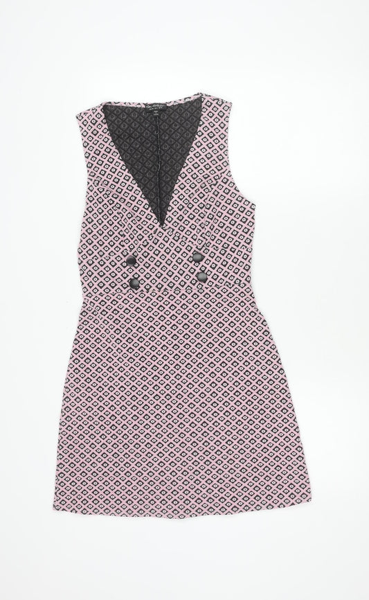 Miss Selfridge Women’s Pink Geometric Shift Dress Size 10 Sleeveless V-Neck