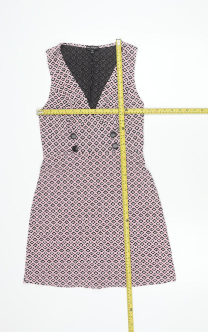 Miss Selfridge Women’s Pink Geometric Shift Dress Size 10 Sleeveless V-Neck