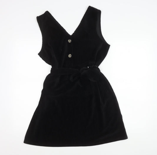 F&F Women’s Black Corduroy Pinafore Dress Size 10 Sleeveless Short