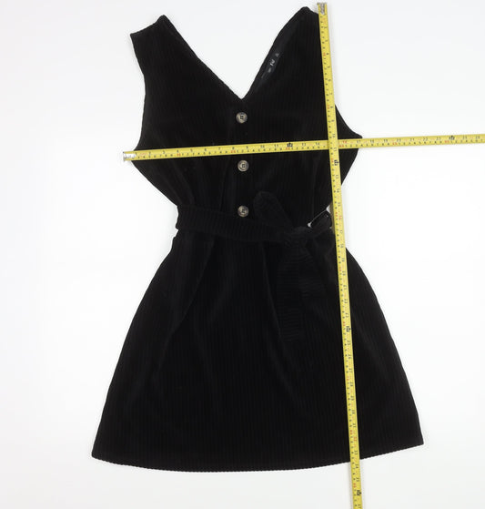 F&F Women’s Black Corduroy Pinafore Dress Size 10 Sleeveless Short