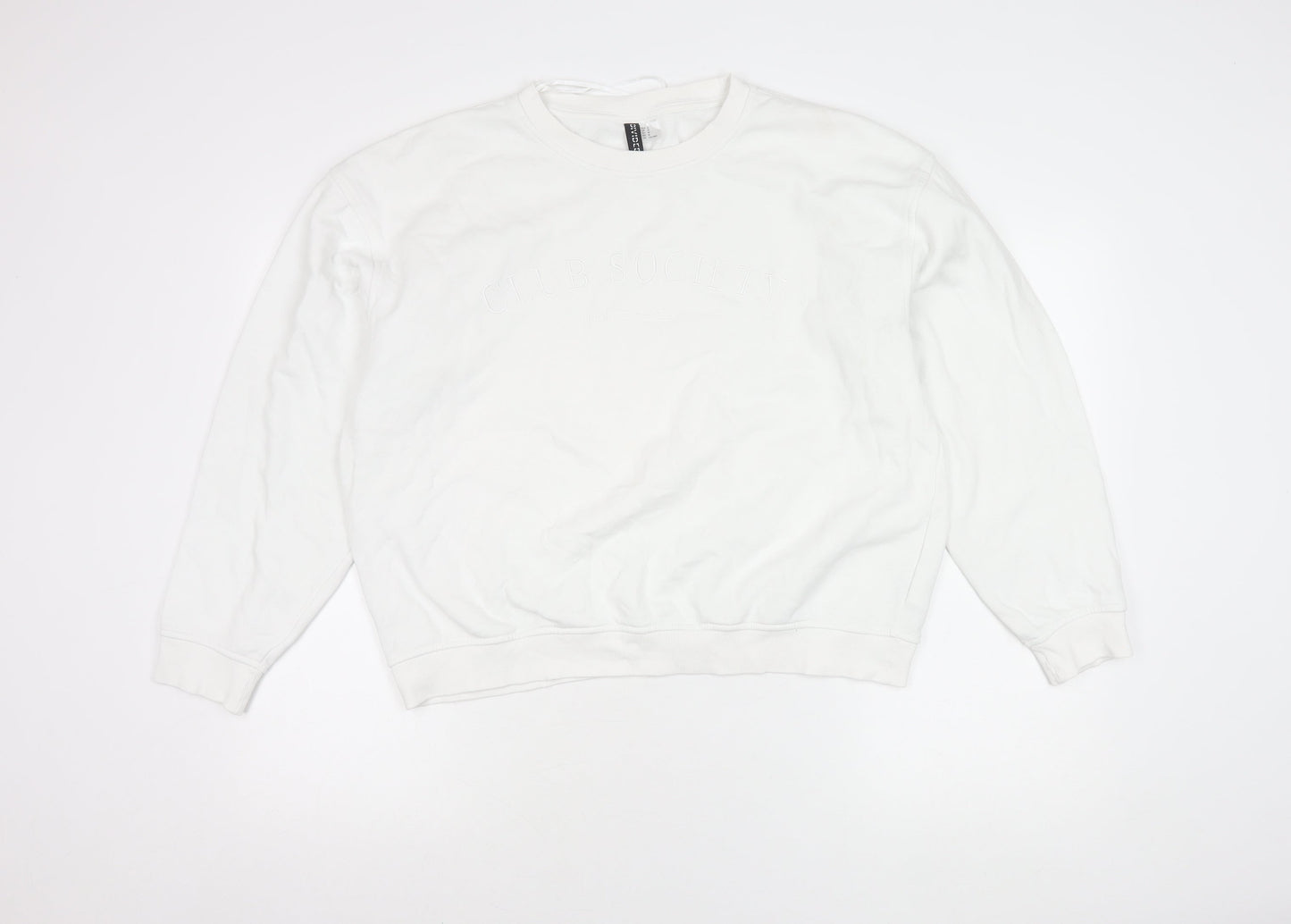 H&M Divided Women’s White Crew Neck Sweatshirt Size M Cotton Blend