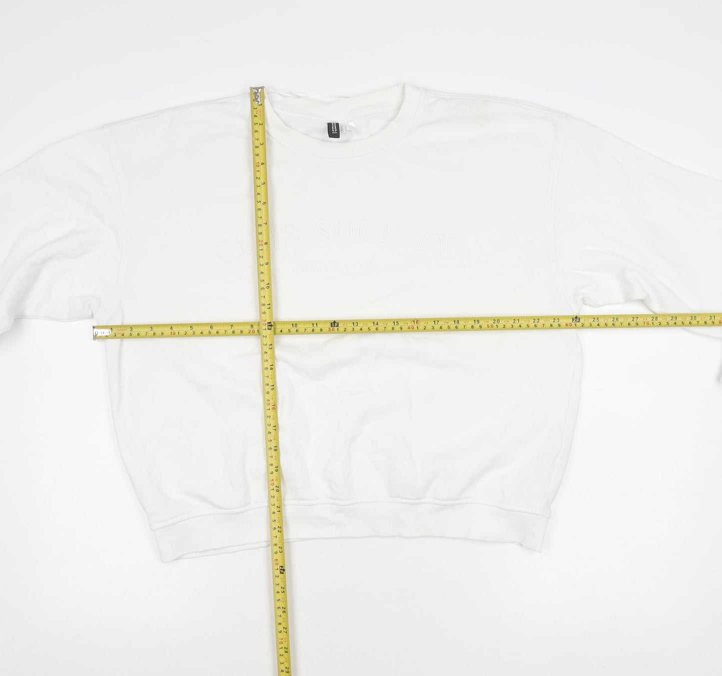 H&M Divided Women’s White Crew Neck Sweatshirt Size M Cotton Blend