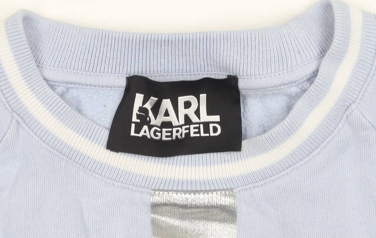 Karl Lagerfeld Womens Blue Small Sweatshirt Crew Neck Logo Cotton