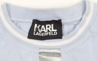 Karl Lagerfeld Womens Blue Small Sweatshirt Crew Neck Logo Cotton