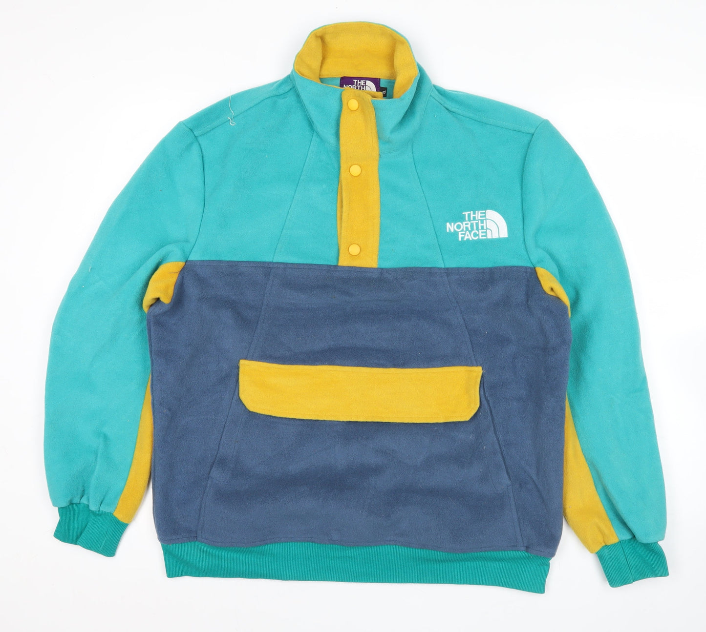 The North Face Men's XL Colour Block Fleece Pullover Sweatshirt Blue Green Yellow