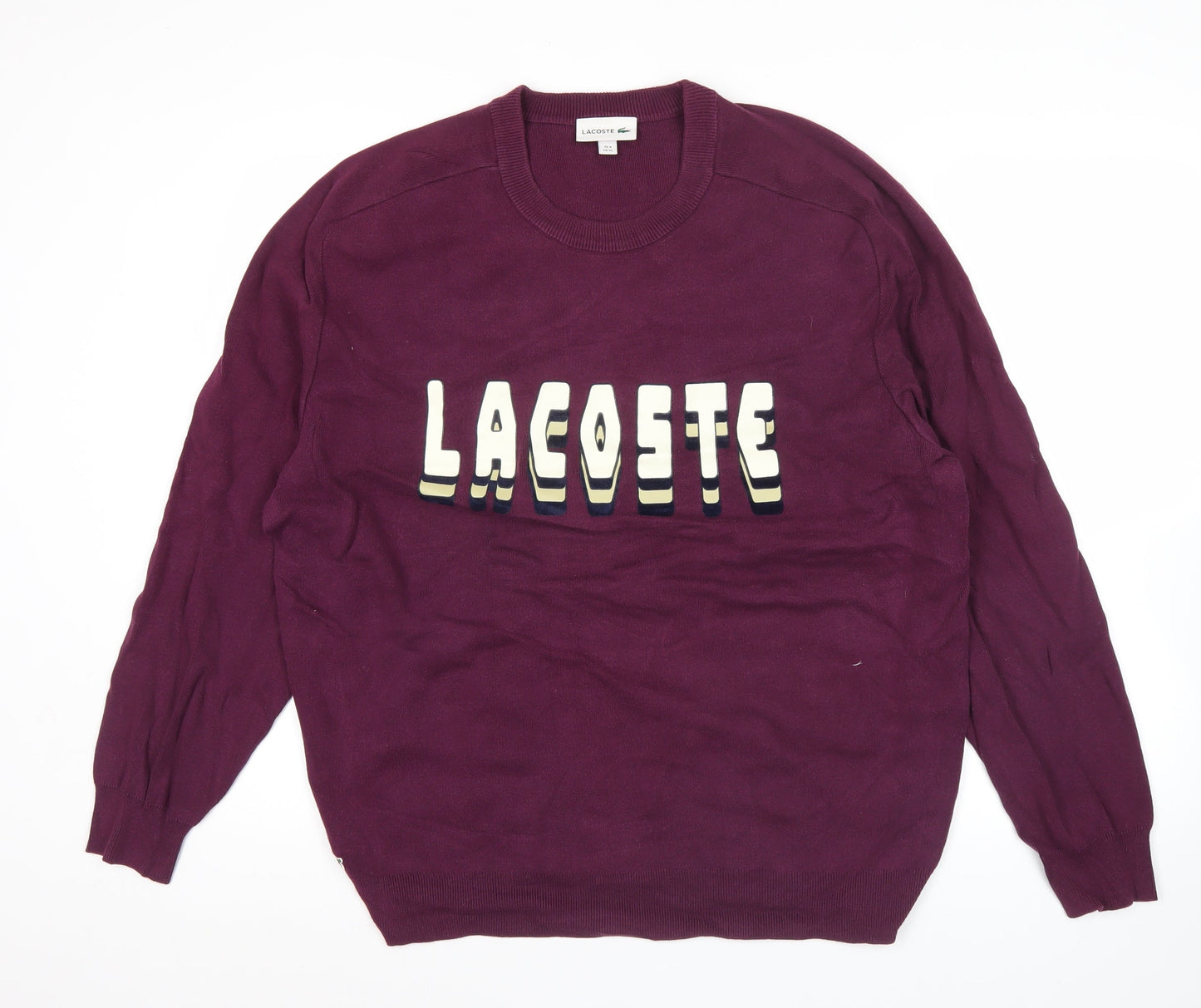 Lacoste Mens Purple XL Pullover Jumper Logo Crew Neck Knit