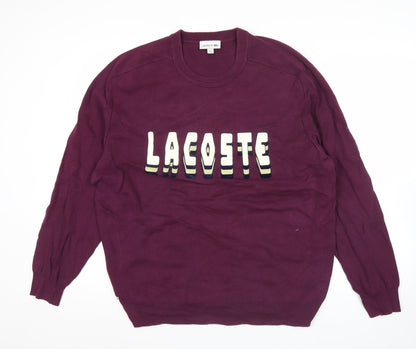 Lacoste Mens Purple XL Pullover Jumper Logo Crew Neck Knit