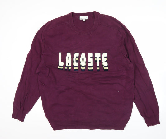 Lacoste Mens Purple XL Pullover Jumper Logo Crew Neck Knit
