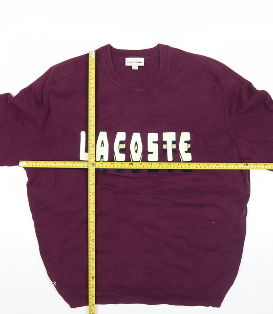 Lacoste Mens Purple XL Pullover Jumper Logo Crew Neck Knit