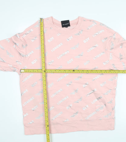 BOY-LONQWE Men’s Pink Logo Pullover Sweatshirt Size M Cotton Crewneck