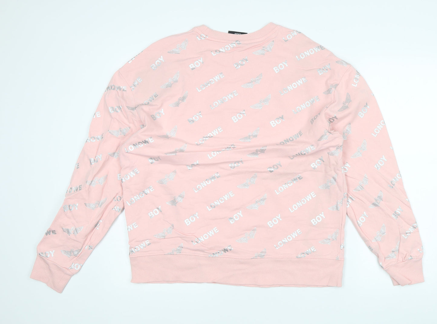 BOY-LONQWE Men’s Pink Logo Pullover Sweatshirt Size M Cotton Crewneck