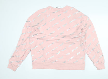 BOY-LONQWE Men’s Pink Logo Pullover Sweatshirt Size M Cotton Crewneck