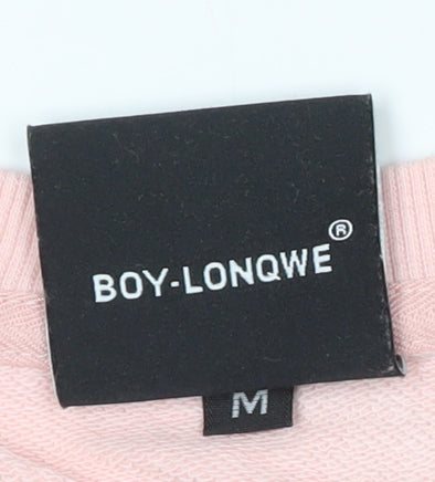 BOY-LONQWE Men’s Pink Logo Pullover Sweatshirt Size M Cotton Crewneck