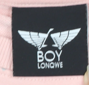 BOY-LONQWE Men’s Pink Logo Pullover Sweatshirt Size M Cotton Crewneck