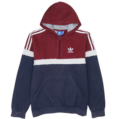 Adidas Boys Red Blue Colourblock Pullover Hoodie 15-16 Years 1/2 Zip