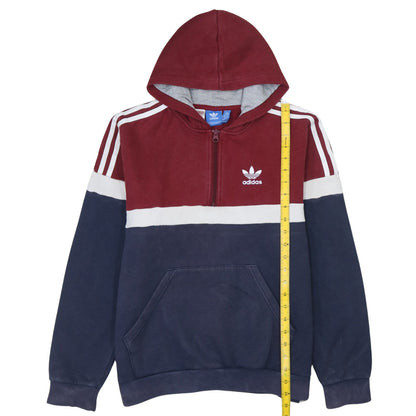 Adidas Boys Red Blue Colourblock Pullover Hoodie 15-16 Years 1/2 Zip