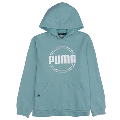 Puma Boys Green Hoodie 13-14 Years Pullover Regular Fit Logo Sweatshirt