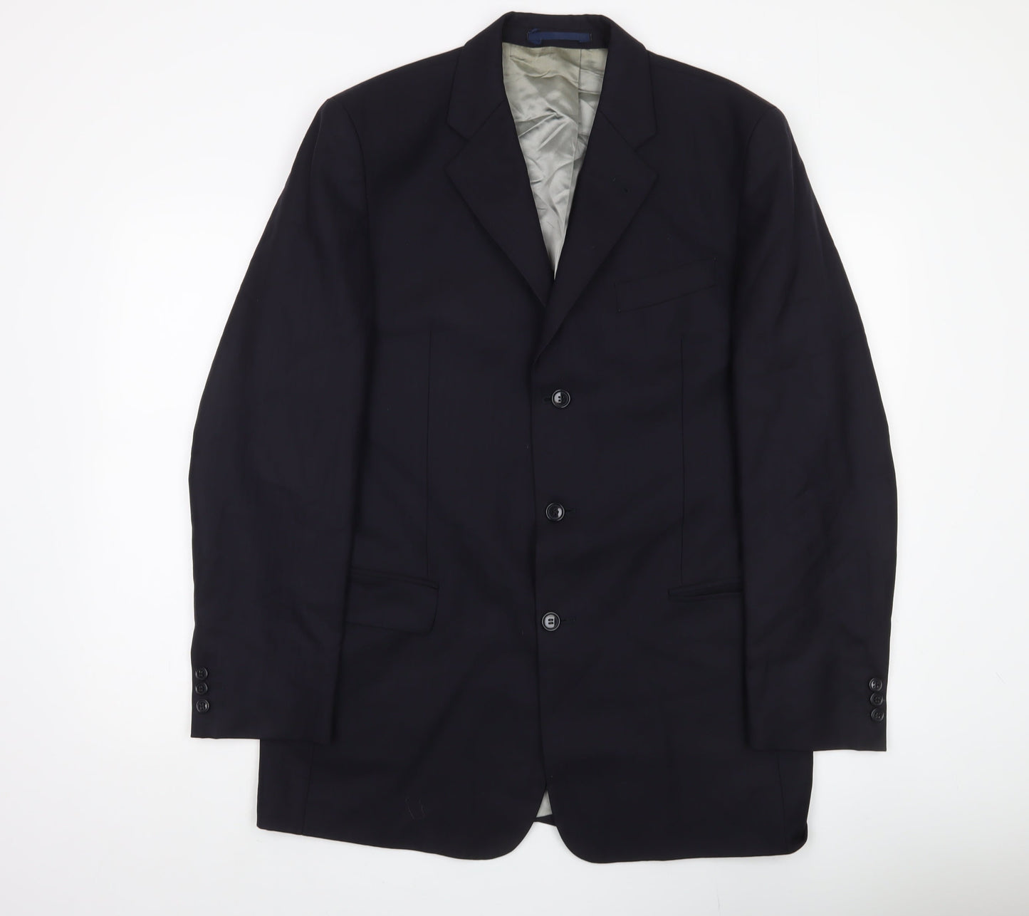 Next Men's Black Wool Blazer Jacket 40L Classic Notch Lapel