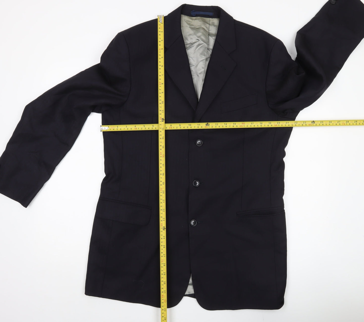 Next Men's Black Wool Blazer Jacket 40L Classic Notch Lapel