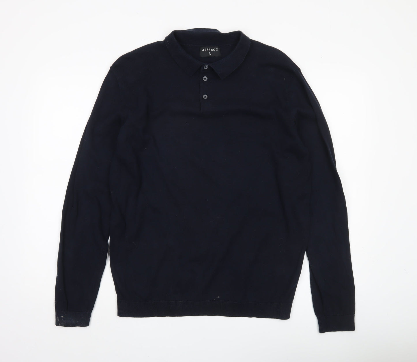 Jeff & Co Mens Black Cotton Collared Pullover Jumper L Long Sleeve