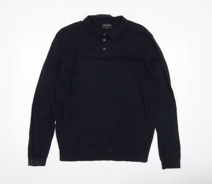 Jeff & Co Mens Black Cotton Collared Pullover Jumper L Long Sleeve