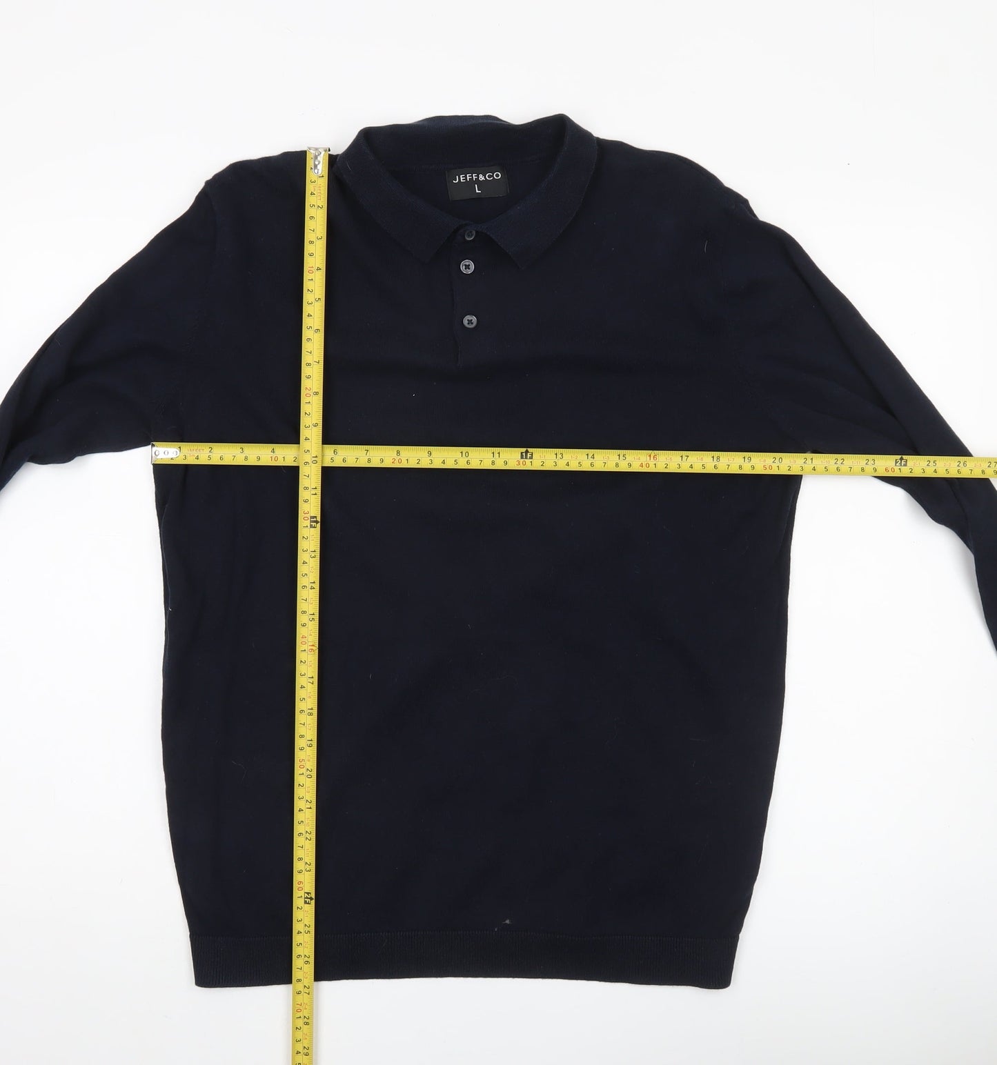 Jeff & Co Mens Black Cotton Collared Pullover Jumper L Long Sleeve