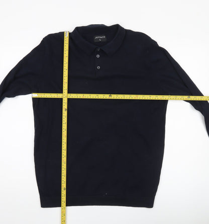 Jeff & Co Mens Black Cotton Collared Pullover Jumper L Long Sleeve