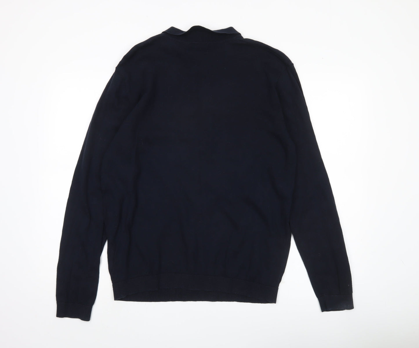 Jeff & Co Mens Black Cotton Collared Pullover Jumper L Long Sleeve
