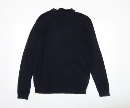 Jeff & Co Mens Black Cotton Collared Pullover Jumper L Long Sleeve