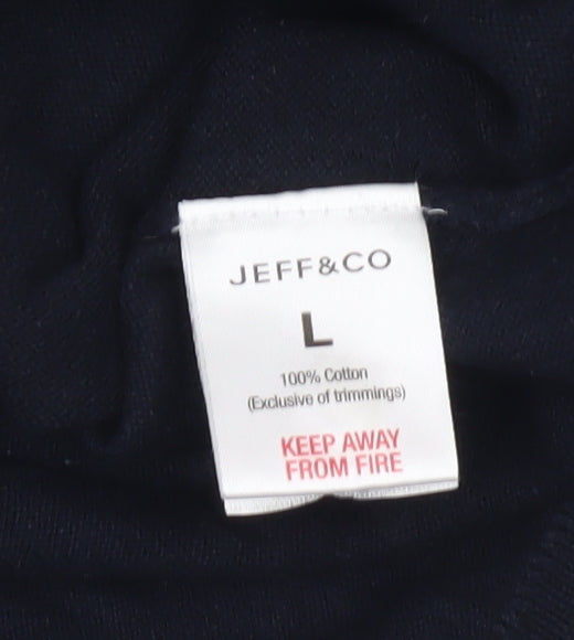 Jeff & Co Mens Black Cotton Collared Pullover Jumper L Long Sleeve