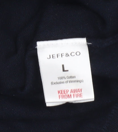 Jeff & Co Mens Black Cotton Collared Pullover Jumper L Long Sleeve