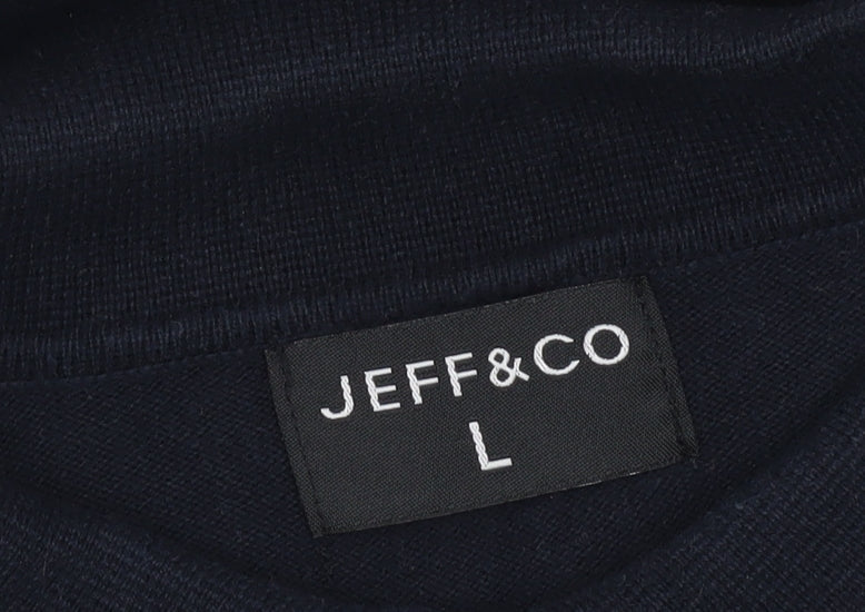Jeff & Co Mens Black Cotton Collared Pullover Jumper L Long Sleeve